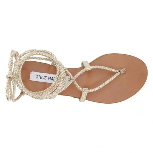 Steve Madden Werkit Gold Leather Leg Wrap Gladiator Sandals - Picture 2 of 16